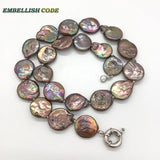 Baroque Pearl Choker Statement Necklace Brown Coffee Round Coin Flat Shape