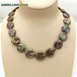 Baroque Pearl Choker Statement Necklace Brown Coffee Round Coin Flat Shape