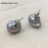 Gray Baroque Pearl Stud Earrings - Lustrous Flameball Freshwater Pearls