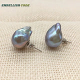 Gray Baroque Pearl Stud Earrings - Lustrous Flameball Freshwater Pearls