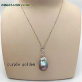 Baroque Pearls Zircon Pendant Necklace Flameball Shape Grey Purple Golden 18''