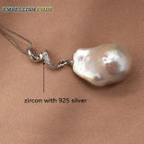 Baroque Pearls Zircon Pendant Necklace Flameball Shape Grey Purple Golden 18''