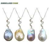 Baroque Pearls Zircon Pendant Necklace Flameball Shape Grey Purple Golden 18''