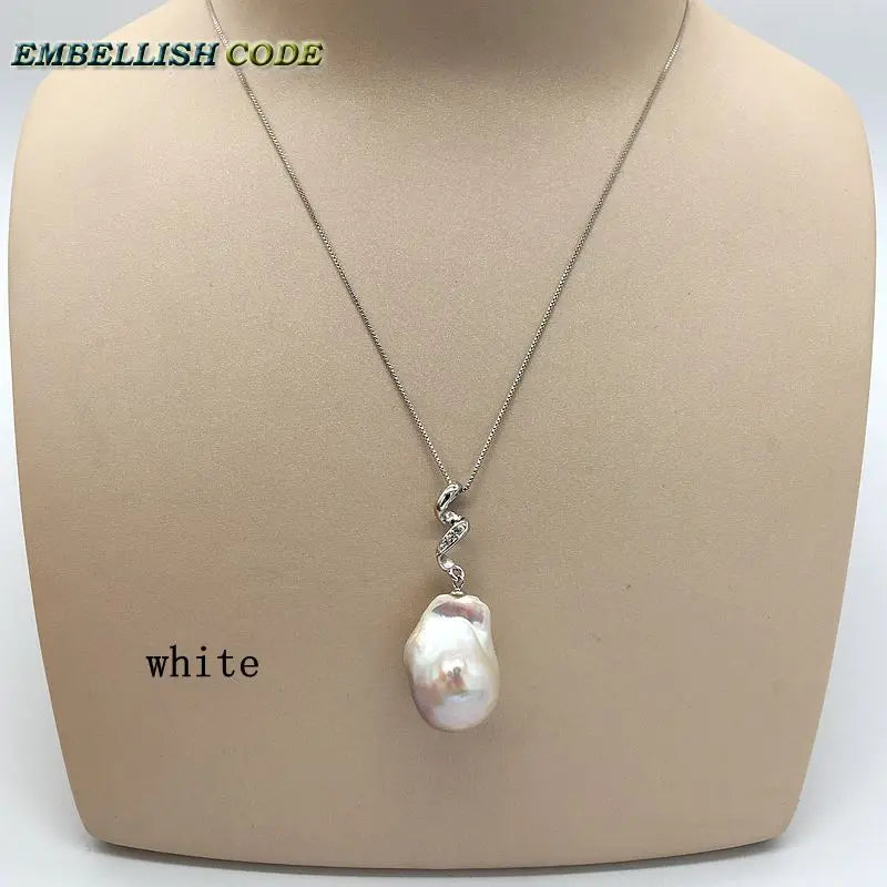 Baroque Pearls Zircon Pendant Necklace Flameball Shape Grey Purple Golden 18''