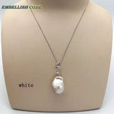 Baroque Pearls Zircon Pendant Necklace Flameball Shape Grey Purple Golden 18''