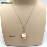 Baroque Pearls Zircon Pendant Necklace Flameball Shape Grey Purple Golden 18''