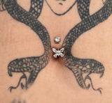 925 Silver Navel Piercing Butterfly Belly Button Ring Body Jewelry