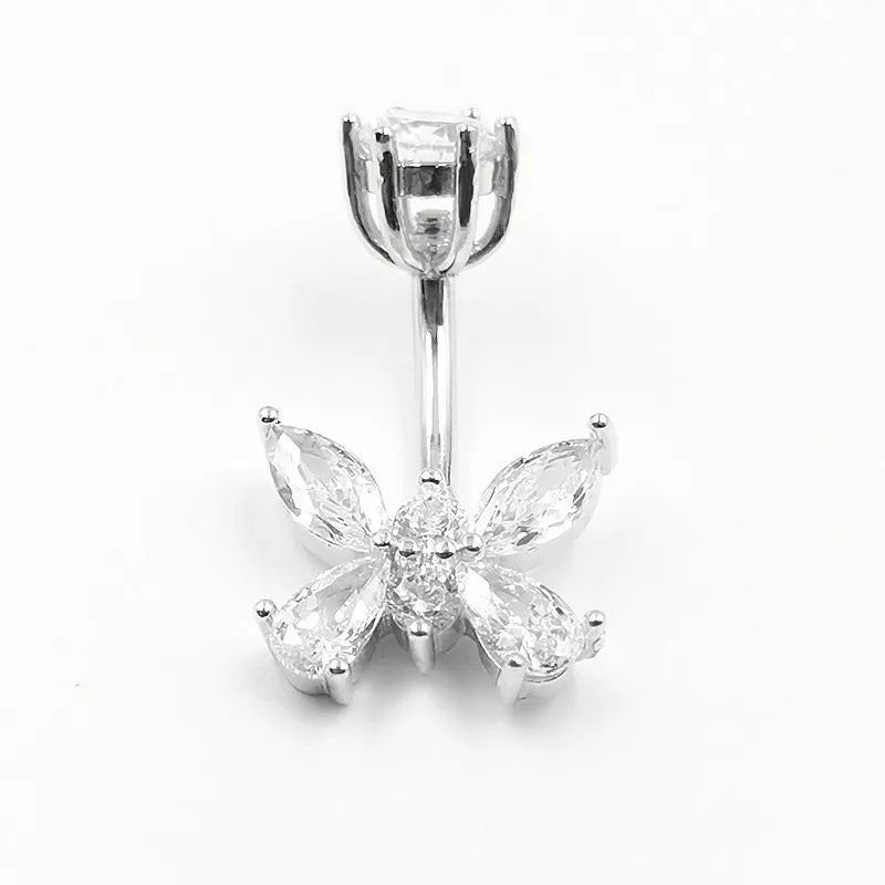 925 Silver Navel Piercing Butterfly Belly Button Ring Body Jewelry