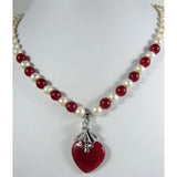 Mixed Pearl & Red Jade Bead Pendant Necklace