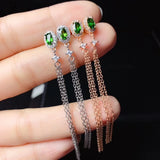 Green Diopside Tassel Earrings 925 Silver Natural Gem