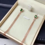 Green Diopside Tassel Earrings 925 Silver Natural Gem