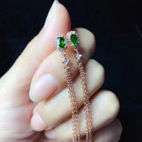 Green Diopside Tassel Earrings 925 Silver Natural Gem