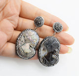 Shell Zircon Hook Earrings 45mm Natural Beauty Woman Carved Head