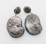 Shell Zircon Hook Earrings 45mm Natural Beauty Woman Carved Head