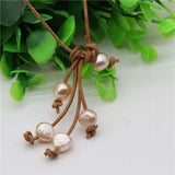 Orange Baroque Pearl Leather Necklace for Women