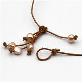 Orange Baroque Pearl Leather Necklace for Women