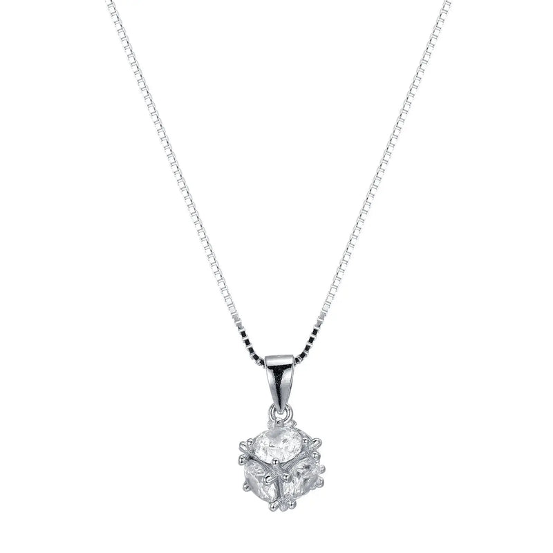 925S Silver Zircon Pendant Necklace - Elegant Box Chain for Women