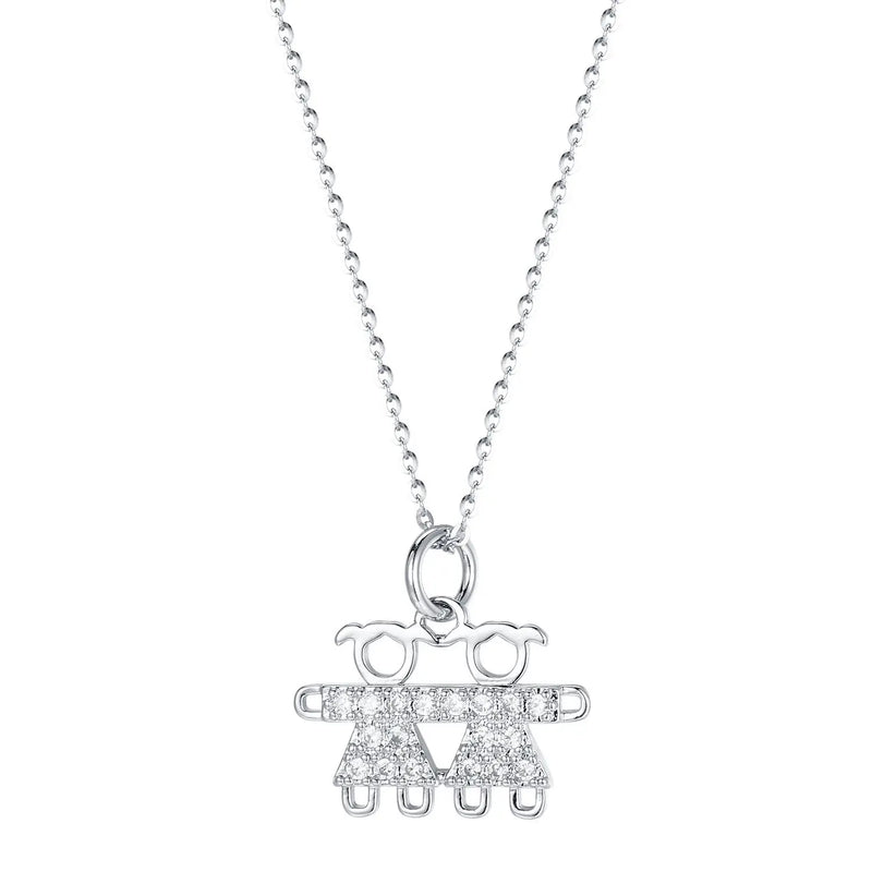 925S Silver Diamond Pendant Chain Necklace