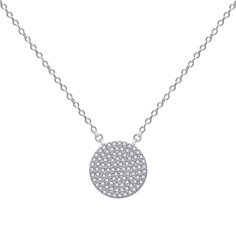 S925 Sterling Silver Round Pendant French Necklace