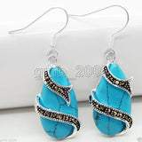 Turquoise 925 Silver Marcasite Earrings 15*26mm