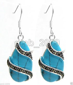 Turquoise 925 Silver Marcasite Earrings 15*26mm