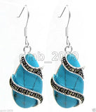 Turquoise 925 Silver Marcasite Earrings 15*26mm