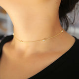 925 Sterling Silver Bezel CZ Station Necklace for Girls