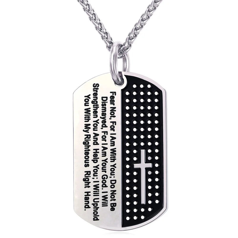 Bible Cross Dog Tag Necklace for Men with Stainless Steel Chain