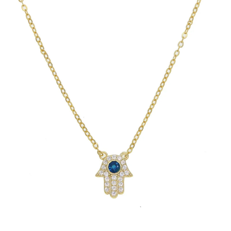 Hamsa Hand CZ Necklace 925 Sterling Silver Lucky Girl Jewelry
