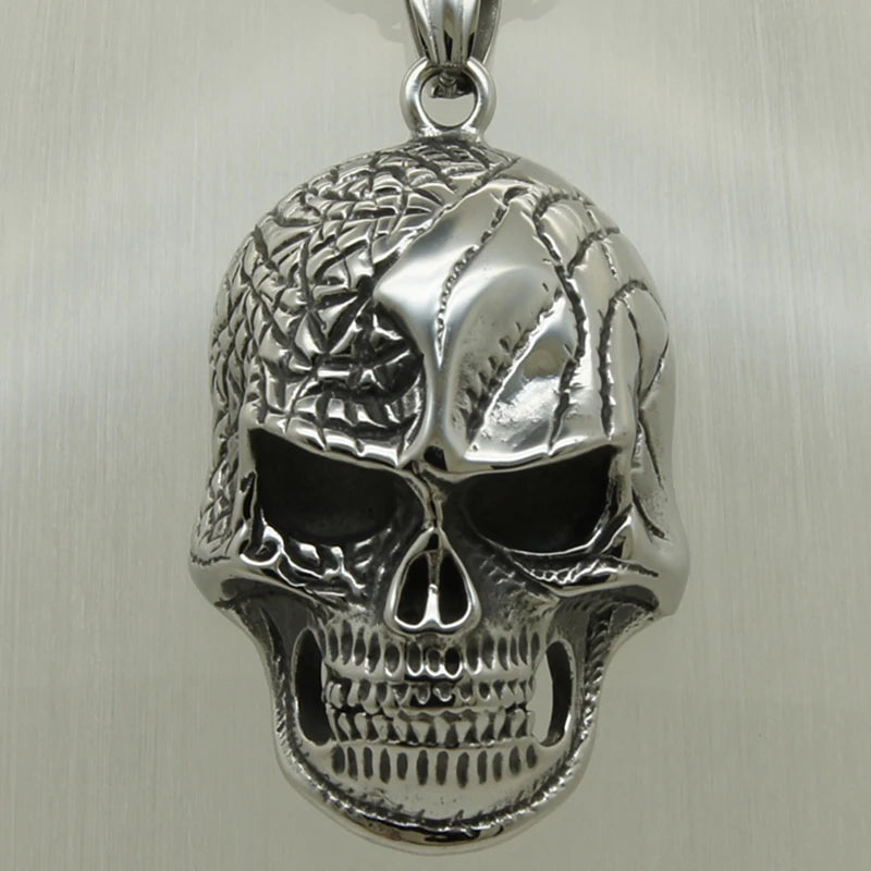 Big Injured Skull Pendant Necklace 316L Stainless Steel
