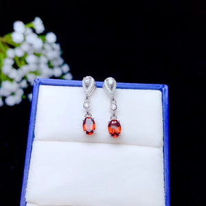 Garnet Stud Earrings for Women - 925 Silver, Natural Gem