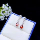 Garnet Stud Earrings for Women - 925 Silver, Natural Gem