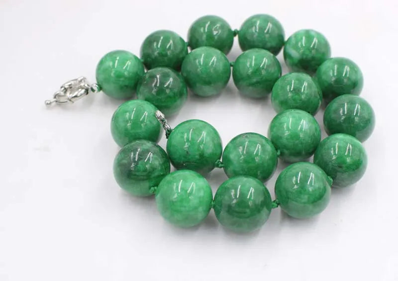 20mm Green Jade Stone Beads Necklace 18inch
