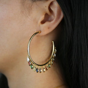 Colorful CZ Charm Tube Hoop Earrings for Women