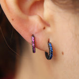 Green Red CZ Huggie Earring 925 Sterling Silver