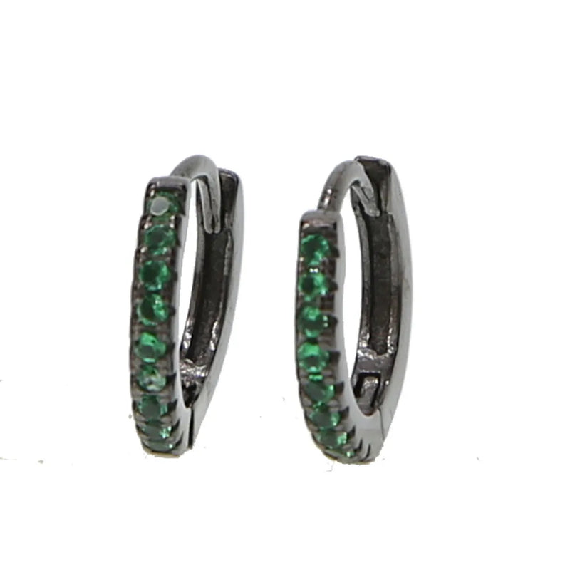 Green Red CZ Huggie Earring 925 Sterling Silver