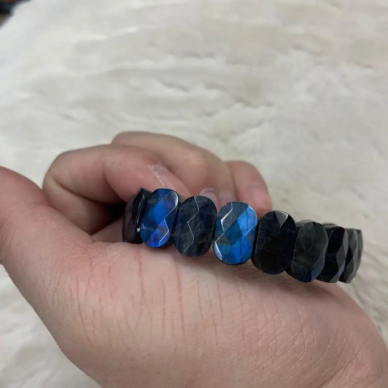 Labradorite Bracelet A+++ Rainbow Natural Gemstone with Cat's Eye