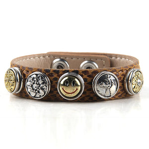 Mini Leather Bracelet with Metal Button Charm, Smile Face & Heart, Set of 5