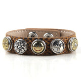 Mini Leather Bracelet with Metal Button Charm, Smile Face & Heart, Set of 5