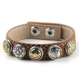 Mini Leather Bracelet with Metal Button Charm, Smile Face & Heart, Set of 5
