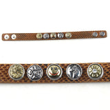 Mini Leather Bracelet with Metal Button Charm, Smile Face & Heart, Set of 5