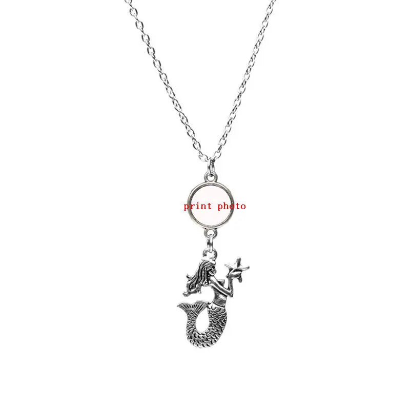 Mermaid Holding Stars Sublimation Necklace Pendant for Women
