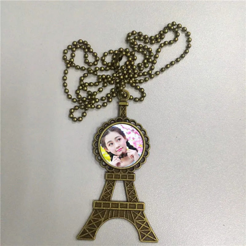 Vintage Retro Iron Tower Sublimation Necklace Pendant - Customizable DIY Jewelry
