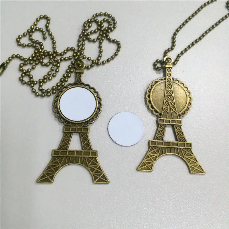 Vintage Retro Iron Tower Sublimation Necklace Pendant - Customizable DIY Jewelry
