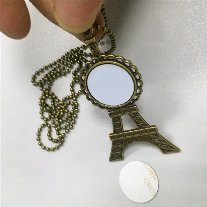Vintage Retro Iron Tower Sublimation Necklace Pendant - Customizable DIY Jewelry