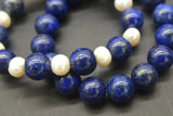 LAPIS LAZULI/WHITE PEARL 12mm Bracelet 7.5in