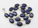 Lapis & Freshwater Pearl Necklace 21 inch Beads Nature Woman