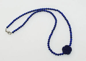Lapis Lazuli Flower Choker Necklace 16.5inch Beads Nature Woman