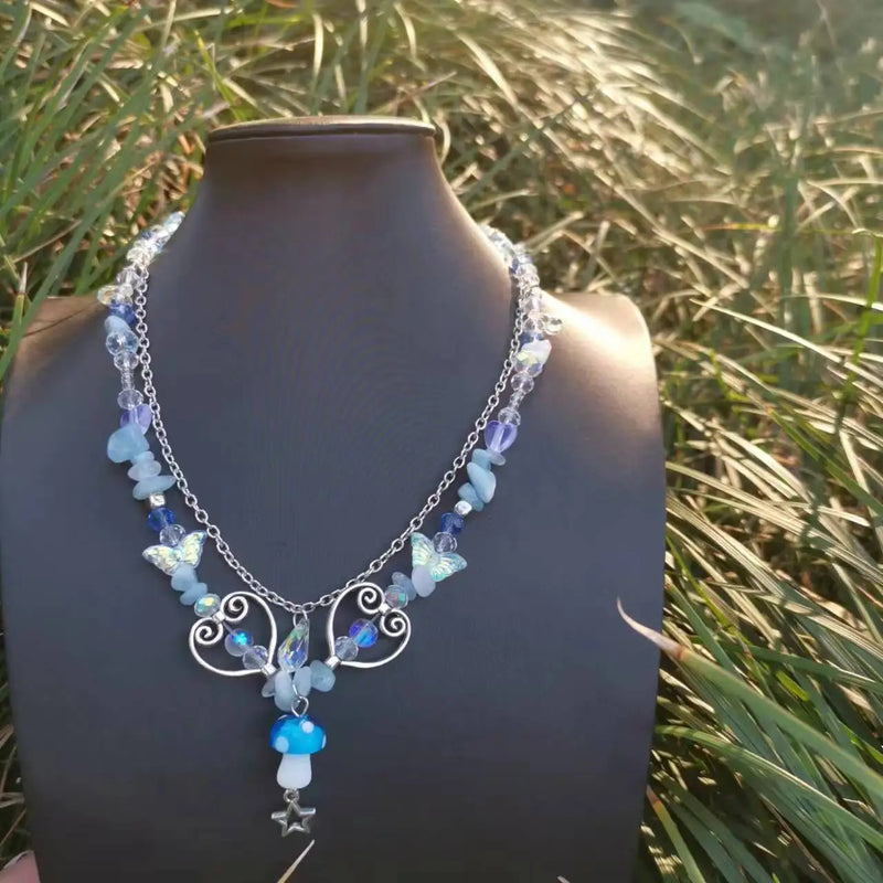 Mushroom Crystal Choker Necklace Grunge Charm Jewelry