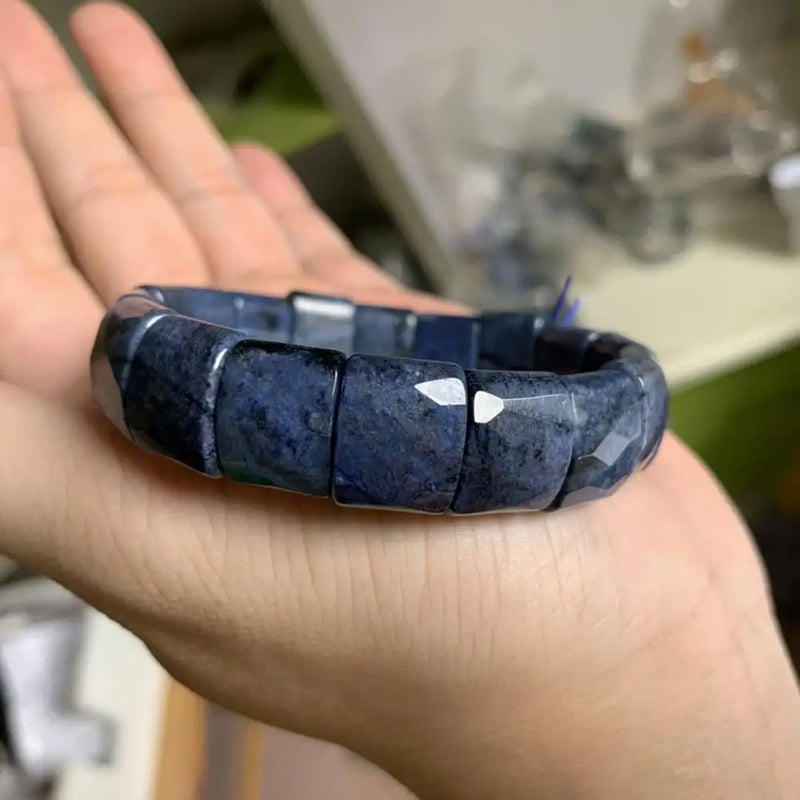 Natural Dumortierite Stone Beads Bracelet Gemstone Jewelry Bangle